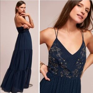BHLDN/Anthro beaded Navy Maxi